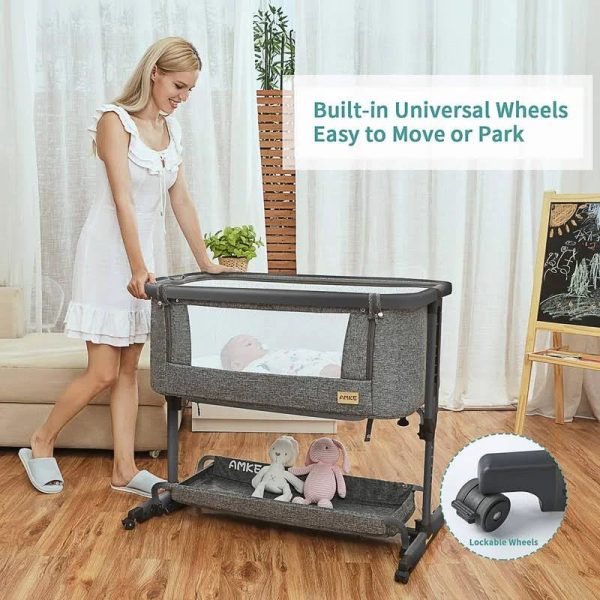 AMKE 3 in 1 Baby Bassinets,Bedside Sleeper for Baby,Baby Cradle with Storage Basket, Easy to Assemble Bassinet for Newborn/Infant, Adjustable - MadeInUSA - Image 8