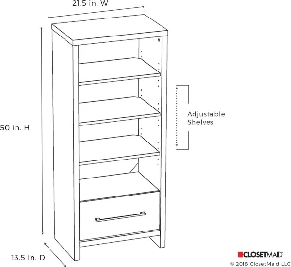 1651 Media Storage Tower Bookcase With Drawer, White - MadeInUSA - Image 5