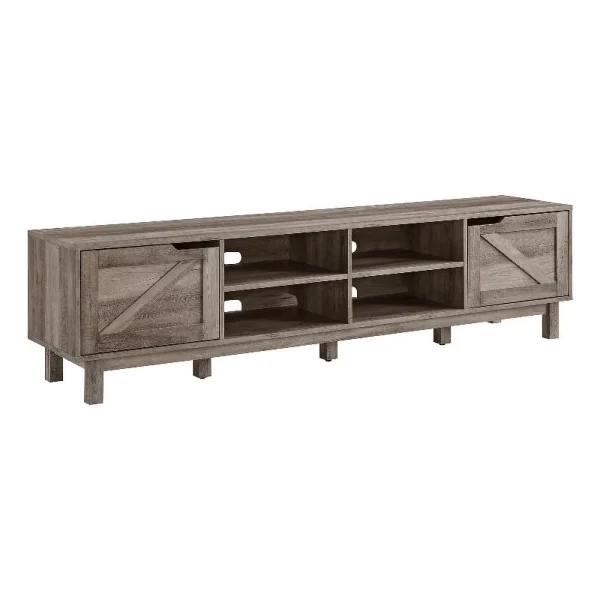 Pemberly Row Contemporary 70"Simple Wood Barndoor TV Stand in Gray - MadeInUSA