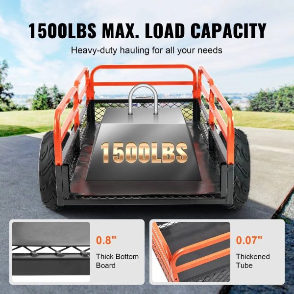 VEVOR Heavy Duty ATV Trailer Steel Dump Cart, 750-Pound 15 Cubic Feet, Garden Utility Trailer with Removable Sides for Riding L - MadeInUSA - Image 8
