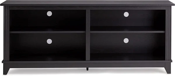 YILAN 58inch TV Stand Media Console for TV’s up to 65 Inches, Home Living Room Storage Console, Entertainment Center with 4 Open Storage Shelves, Modern TV Console Table (Black) - MadeInUSA - Image 2