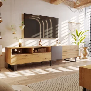 Modern TV Stand for 80'' TV with Double Storage Space, Media Console Table, Entertainment Center with Drop Down Door for Living Room, Bedroom, Home Theatre - MadeInUSA