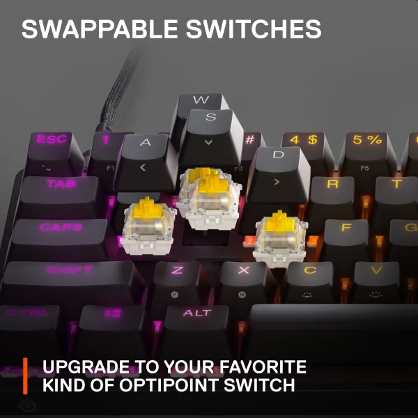 SteelSeries - Apex 9 Mini 60% Wired OptiPoint Adjustable Actuation Switch Gaming Keyboard with RGB Lighting - Black - MadeInUSA - Image 6