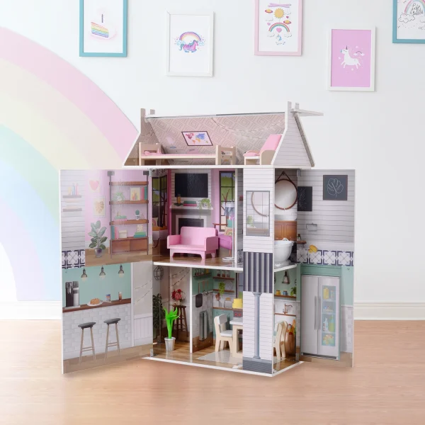 Olivia's Little World Openable Wooden Dollhouse for 12 Dolls - MadeInUSA - Image 5