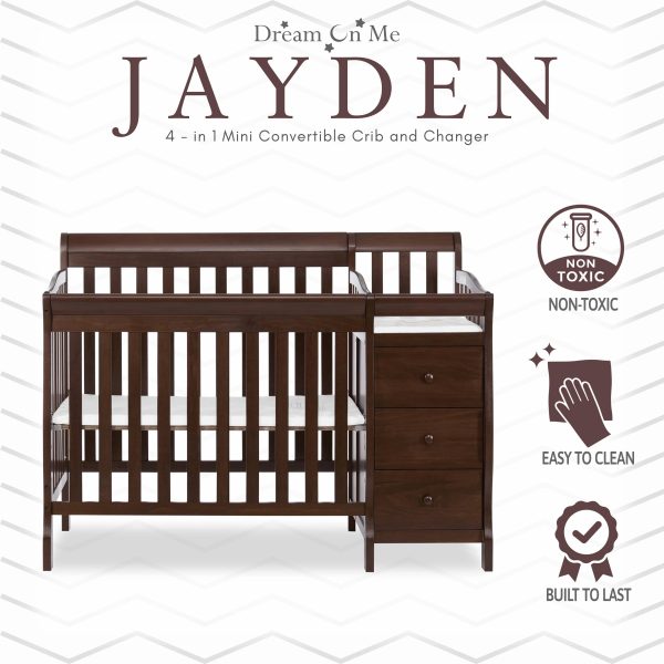 Dream On Me Jayden 4 in 1 Mini Convertible Crib and Changer - Espresso - MadeInUSA - Image 2