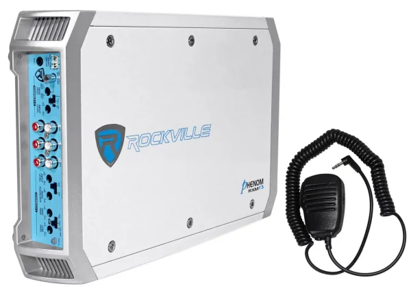 Rockville RXM-F3 1600 Watt Marine/Boat 4 Channel Amplifier Amp+PA Microphone - MadeInUSA