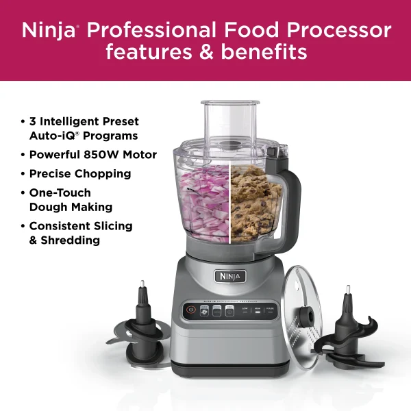 Ninja® Professional Food Processor, 850 Watts, 9-Cup Capacity, Auto-iQ Preset Programs, BN600 - MadeInUSA - Image 5