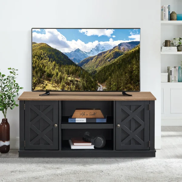 FESTIVO 54 in. Charcoal TV Stand Console Entertainment Center for TVs up to 60 in. - MadeInUSA