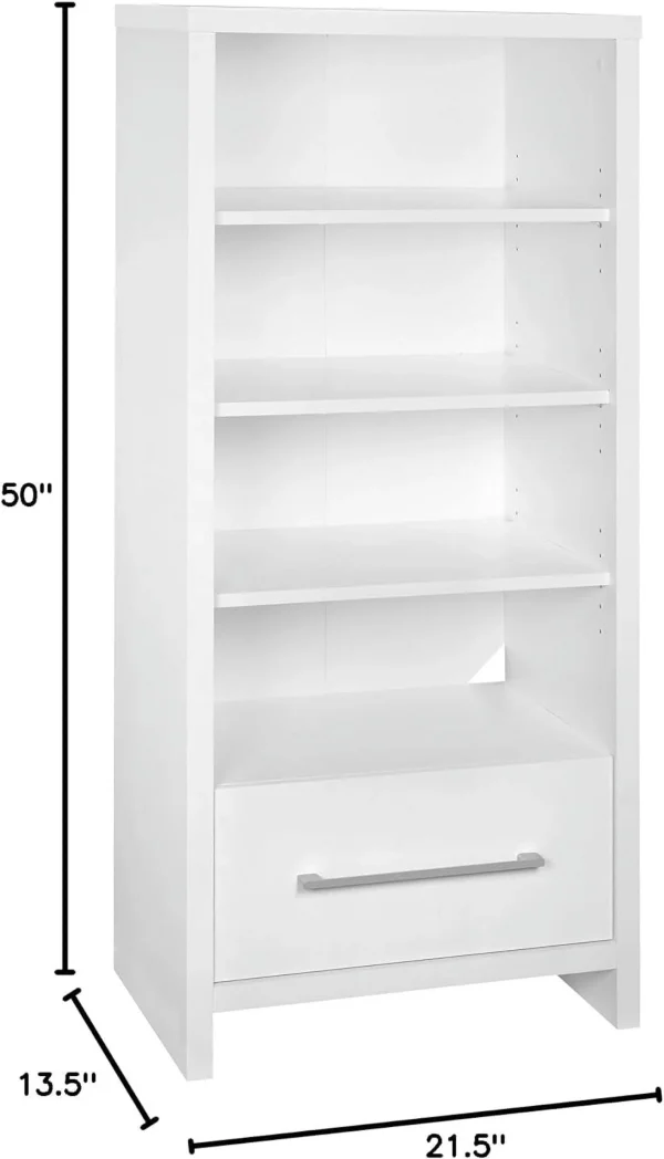 1651 Media Storage Tower Bookcase With Drawer, White - MadeInUSA - Image 6
