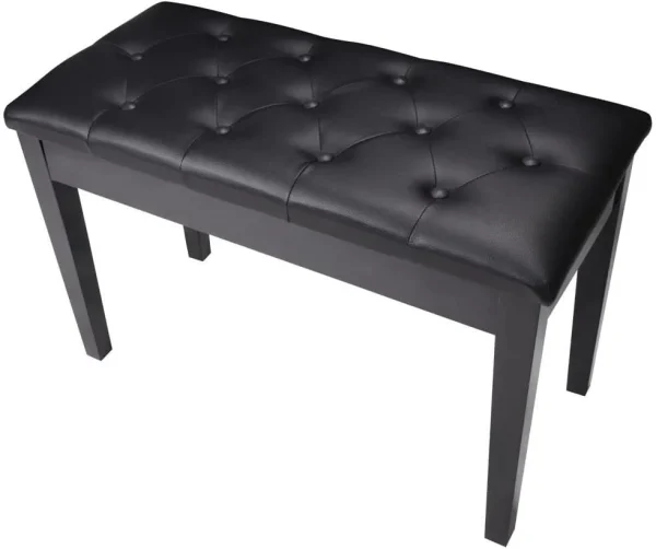 Black Leather Padded Ebony Polish Concert Duet Piano Keyboard Bench Book Storage - MadeInUSA