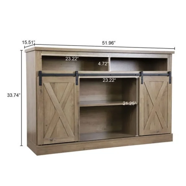 ZIQIAN TV Stand Sliding Barn Door Farmhouse Wood Entertainment Center, Storage Cabinet Table Living Room with Adjustable Shelves for TVs Up to 65", Reclaimed Barnwood - MadeInUSA - Image 4