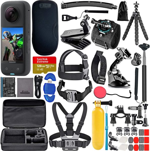 Insta360 X3 - Waterproof 360 Action Camera | 48MP Sensors | 5.7K HDR Video | 72MP 360 Photo Bundle with SanDisk Extreme 128GB Memory, High Speed Card - MadeInUSA