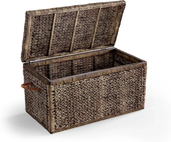 Click365 Storage Trunk, Farmhouse Style, Extra Large (33"), Deep, Woven Wicker Chest With Metal Frame, 2 Handles, Flip Top Lid and Stay Open Safety Hinges, Sustainable Eco Material, Rustic Brown - MadeInUSA