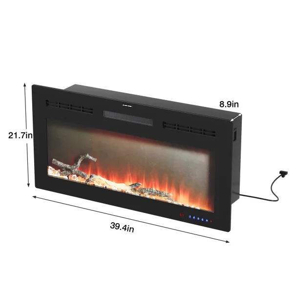 VECELO 39.4 inch Electric Fireplace, Recessed Wall Mounted Electric Fireplace Inserts, Ultra Thin Adjustable Flame Colors & Speed Fireplace, Fireplace with Touch Screen and Remote Control, Black - MadeInUSA - Image 5