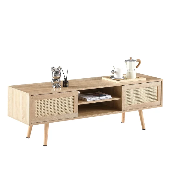 Rattan TV Stand with Storage - Natural - MadeInUSA - Image 3