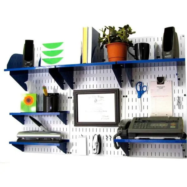 Wall Control  Office Wall Mount Desk Storage & Organization Kit, White & Blue - 48 x 32 x 12 in. - MadeInUSA