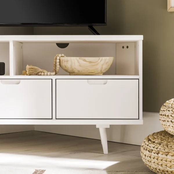 Walker Edison Modern 3-Drawer Solid Wood Corner TV Stand, White - MadeInUSA - Image 5