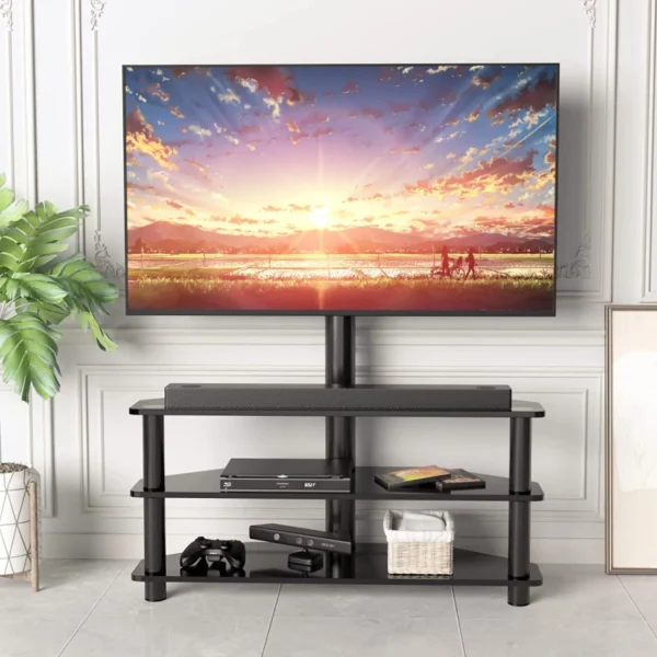 STCVF Swivel Corner Floor TV Stand with Mount for 32 37 43 47 50 55 60 65 inch  Curved Screen TVs  Adjustable 3-Tier Tempered Glass  Television Stand with Cable Management  Max VESA 600X4 - MadeInUSA - Image 7