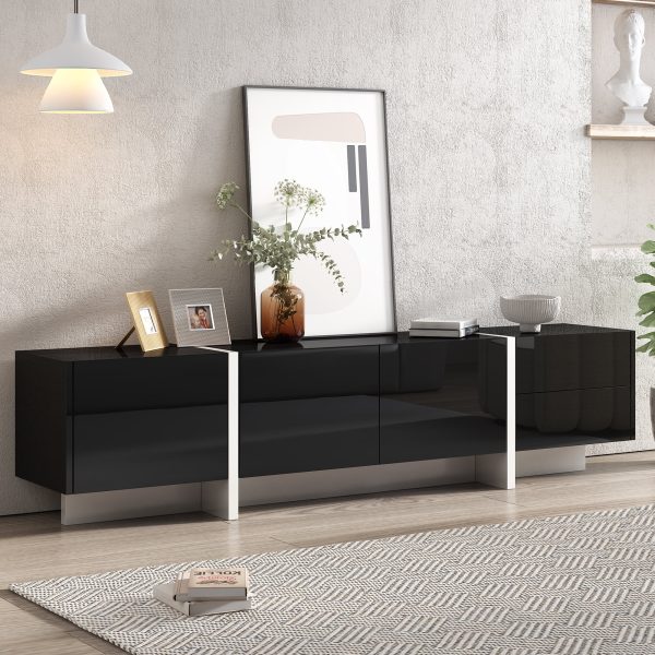 EUROCO Mid-Century Modern TV Stand Up to 80"Contemporary Rectangle ,Unique Style TV Console Table with Cabinet&High Gloss UV Surface for Living Room Bedroom - MadeInUSA