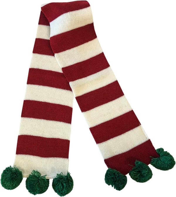 Midlee Christmas Striped Dog Scarf- Red/White & Green Pom Pom - Image 8