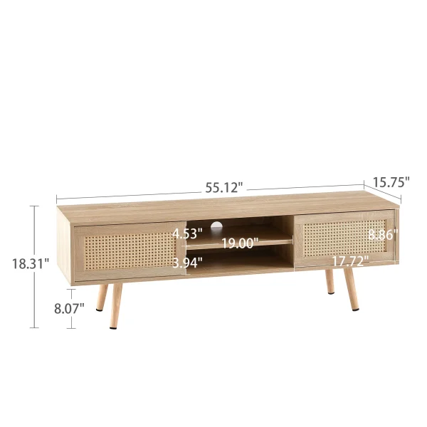 Rattan TV Stand with Storage - Natural - MadeInUSA - Image 5