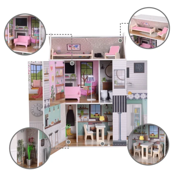 Olivia's Little World Openable Wooden Dollhouse for 12 Dolls - MadeInUSA - Image 7