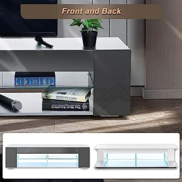 NLTBONNIE LED TV Stand for 65 Inch TVs Modern Low Profile Entertainment Center with LED Lights 57 Inch Small TV Console Media Table with Glass Shelves Hidden Side Bookshelf for Living Roo - MadeInUSA - Image 7