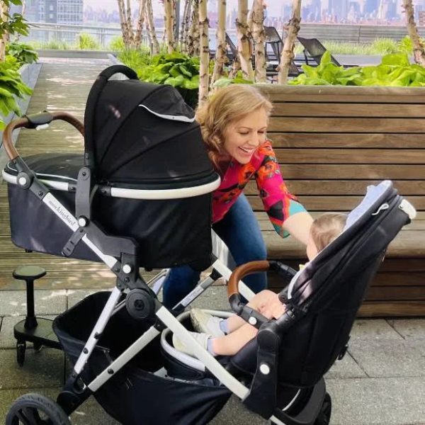 Mockingbird Single-to-Double Stroller 2.0 in Black/Watercolor Canopy/Penny Leather - MadeInUSA - Image 8