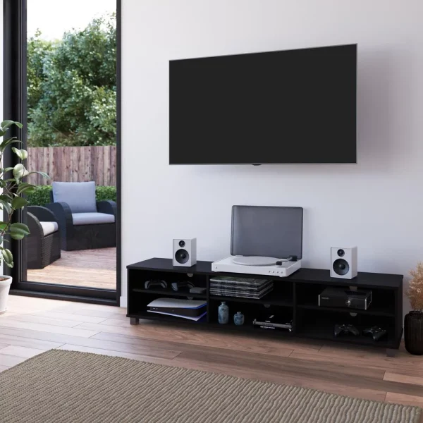 CorLiving Hollywood 3-Shelf Engineered Wood TV Stand for TVs up to 85"in Black - MadeInUSA - Image 6