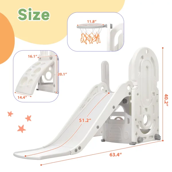 Toddler Slide and Climb Set, 4 in 1 Kids Climber Slide with Basketball Hoop and Storage Space, Freestanding Combination Slide with Armrest for Children Teens Boys Girls - MadeInUSA - Image 8