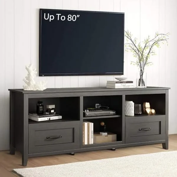 Black 70 in TV Stand for TVs up to 80", Large Classcial TV Cabinet, Modern Entertainment Center with Drawers for 55 65 70 75 inch TV Stand, Wood Cabinet Media Console for Living Room, Bedroom - MadeInUSA - Image 5