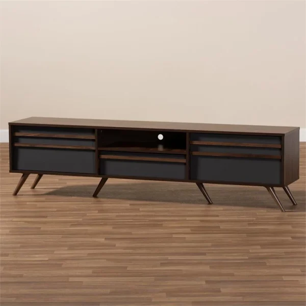 Bowery Hill Wood 60"TV Stand Console Entertainment Center in Gray and Walnut - MadeInUSA - Image 8
