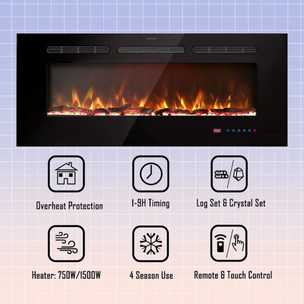 VECELO 39.4 inch Electric Fireplace, Recessed Wall Mounted Electric Fireplace Inserts, Ultra Thin Adjustable Flame Colors & Speed Fireplace, Fireplace with Touch Screen and Remote Control, Black - MadeInUSA - Image 8