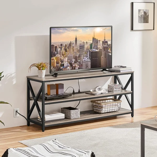 TV Stand for TV up to 65 inch, Media Entertainment Center with Power Outlets & 3 Tier Storage Shelves, 55 Inches TV Console Table for Living Room, Bedroom, Gray - MadeInUSA - Image 3