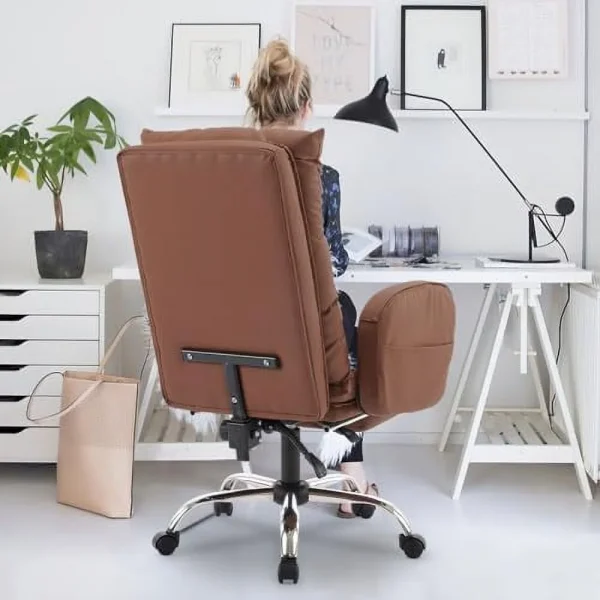 GEROBOOM Home Office Chair with Footrest  High-Back PU Leather Computer Desk Chair  Executive Rolling Swivel Chairs with Leg  and Double Thick Cushion  White Office Chair (Cream White) - MadeInUSA - Image 2
