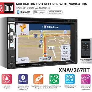 Dual Electronics XNAV267BT 6.2 inch Double Din Car Stereo with Built-in Navigation, New - MadeInUSA