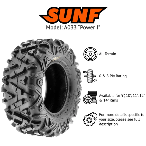 SunF All Terrain ATV UTV Tires 26x11-12 26x11x12 6 PR A033 (Pair of 2) - MadeInUSA - Image 2