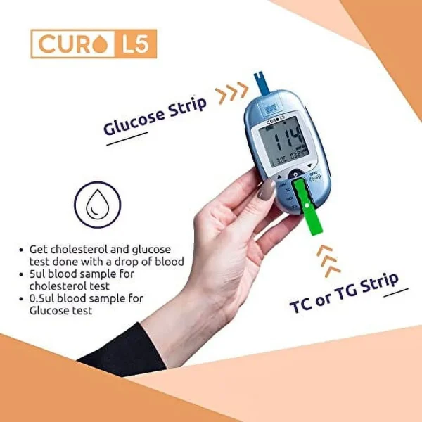 CURO L5 Digital Cholesterol Test Kit Home (Device & 10 Total Cholesterol Strips Included) - MadeInUSA - Image 2