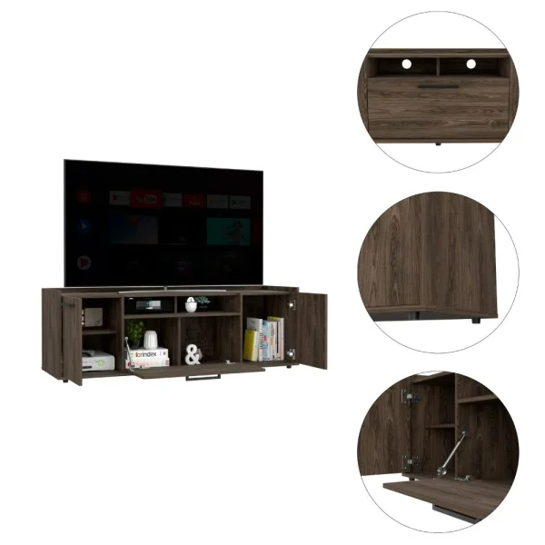 Tv Stand for TV´s up 55"Dext, One Cabinet, Double Door, Dark Walnut Finish - MadeInUSA - Image 4