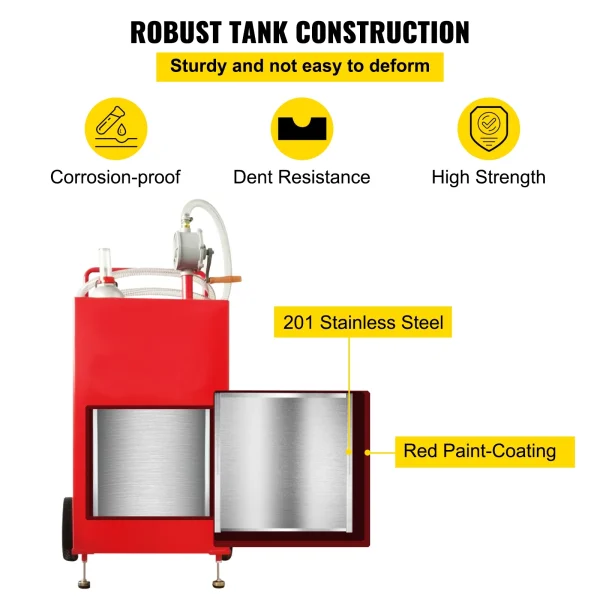 SKYSHALO Fuel Storage Tank on 2 Wheels, 30 Gallon Fuel Caddy, Portable Gas Caddy with Manuel Transfer Pump, Gasoline Diesel Fuel Container For Cars, Boats Red - MadeInUSA - Image 5