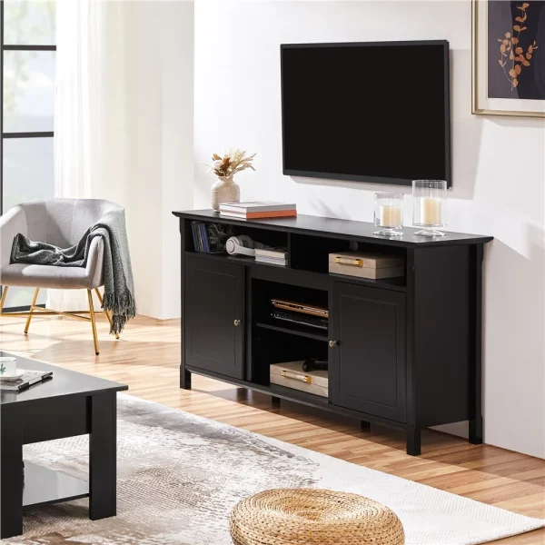 Topeakmart 58in Modern MDF TV Stand with Seperated Shelf & 6 Compartments for TVs up to 65in, Black - MadeInUSA - Image 9