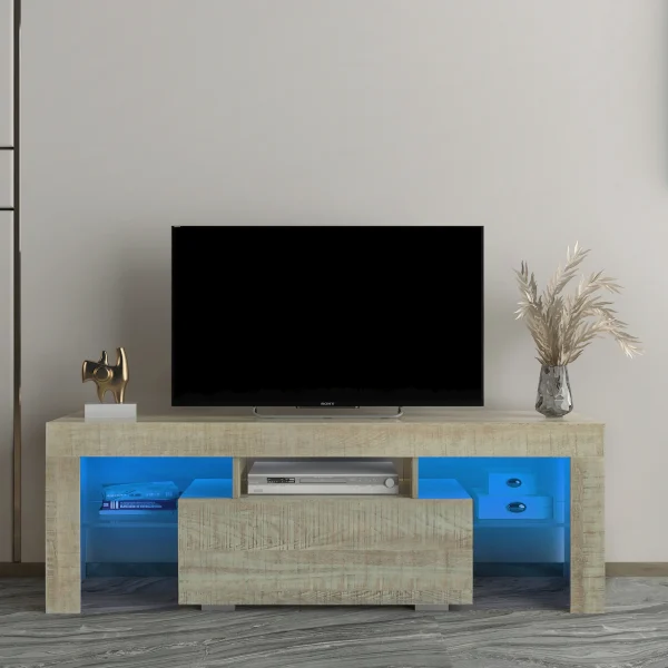 TV Stand with LED RGB Lights,Flat Screen TV Cabinet, Gaming Consoles - in Lounge Room, Living Room and Bedroom,GREY OAK - MadeInUSA - Image 2