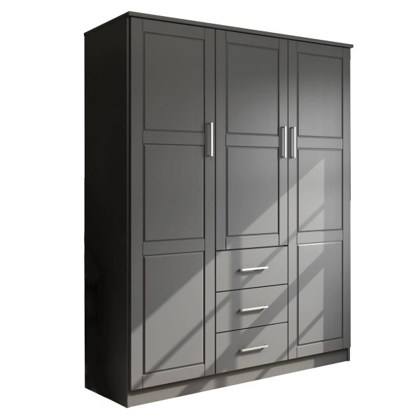 100% Solid Wood Cosmo 3-Door Wardrobe with Raised Panel Doors, Gray - Palace Imports 7115D - MadeInUSA - Image 11