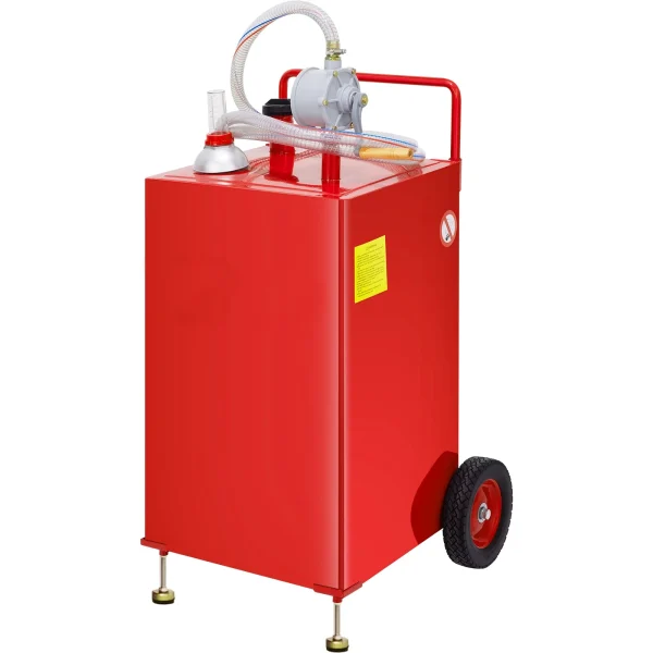 SKYSHALO Fuel Storage Tank on 2 Wheels, 30 Gallon Fuel Caddy, Portable Gas Caddy with Manuel Transfer Pump, Gasoline Diesel Fuel Container For Cars, Boats Red - MadeInUSA - Image 9