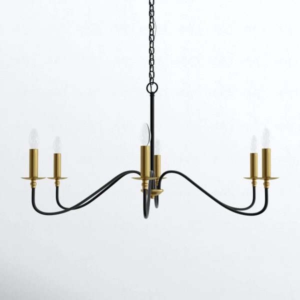 Ableton 6 - Light Candle Style Classic / Traditional Chandelier Birch Lane Finish: Black/Brass, Size: 25" H x 48" W x 48" D - MadeInUSA - Image 3