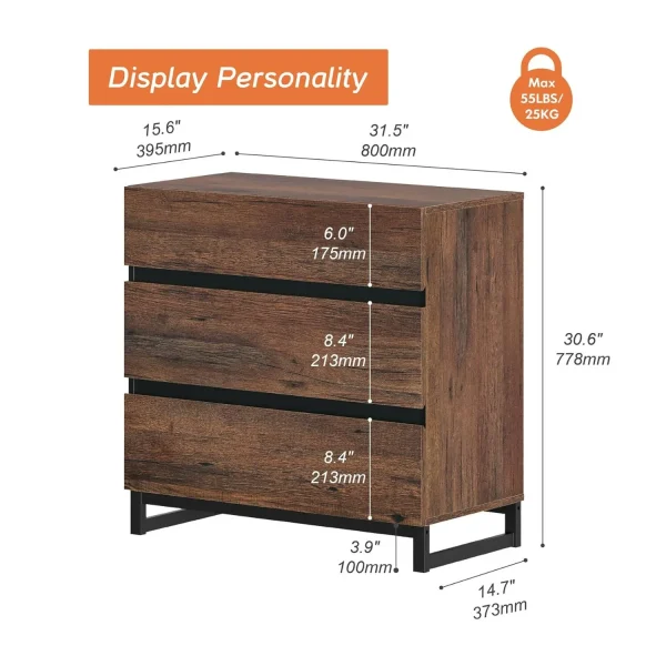 Modern TV Stand for TVs up to 42 inch, Entertainment Center TV Console with 3 Drawers & Metal Base, Media Console for Living Room, Bedroom, Brown - MadeInUSA - Image 4
