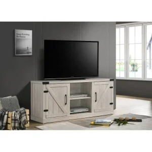 Dusty Gray 58"Wide TV Stand with 2 Open Shelves and 2 Cabinets - MadeInUSA