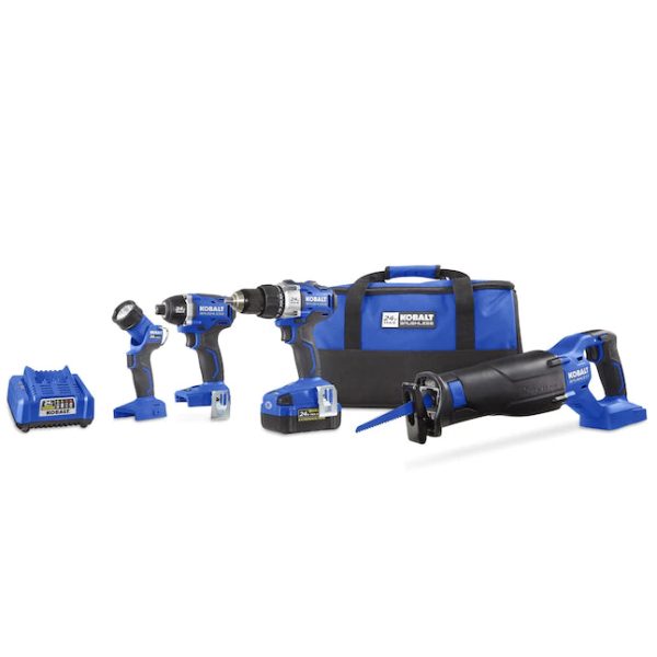 Kobalt KLC 4024A03 4Tool 24Volt Max Brushless Power Tool Combo Kit with Soft Case 1Battery Included and Charger Included - MadeInUSA