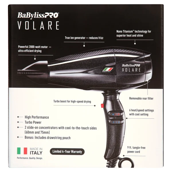 BaBylissPRO Nano Titanium Volare V1 Full-Size Dryer Ferrari-Designed Engine Black - MadeInUSA - Image 6