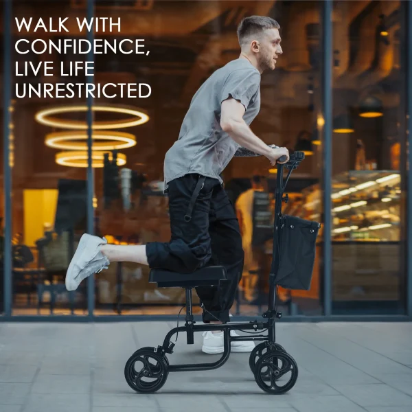 Naipo Steerable Knee Walker Economy Knee Scooter with Dual Braking System & Storage Basket, Crutch Alternative for Foot Injuries, Black - MadeInUSA - Image 4